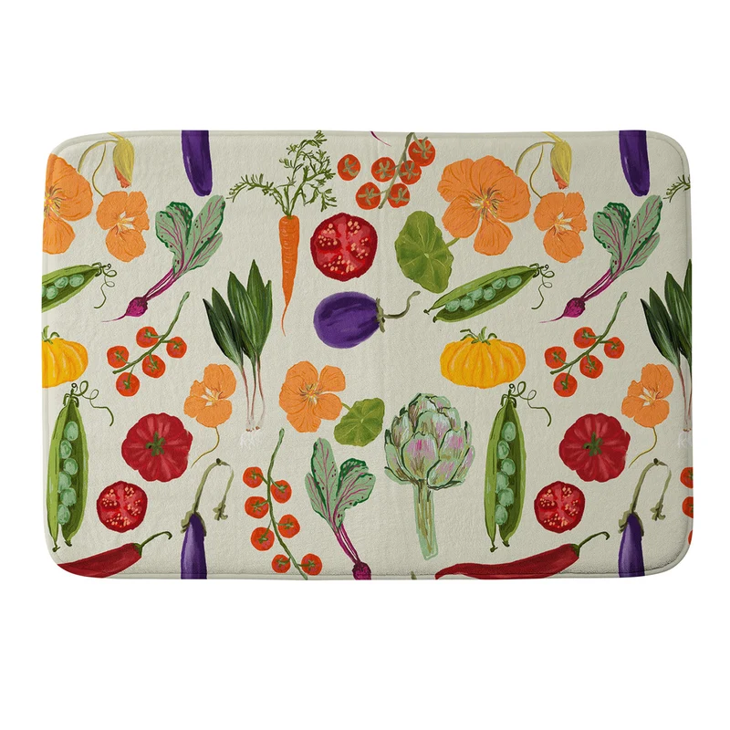 Colorful Garden Vegetables and Nasturtium Flowers Bath Mat