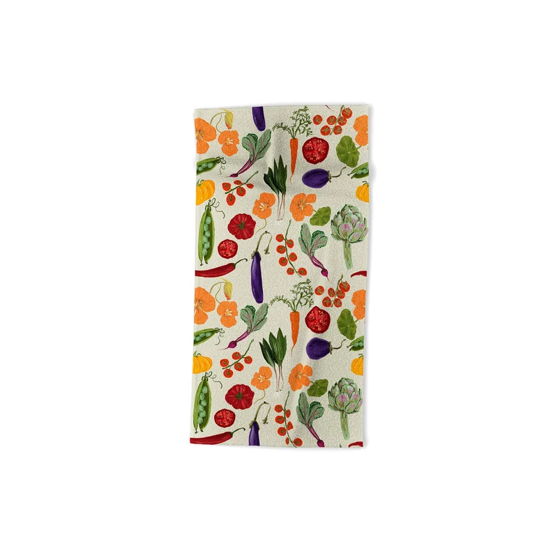 Colorful Garden Vegetables and Nasturtium Flowers Bath Towel