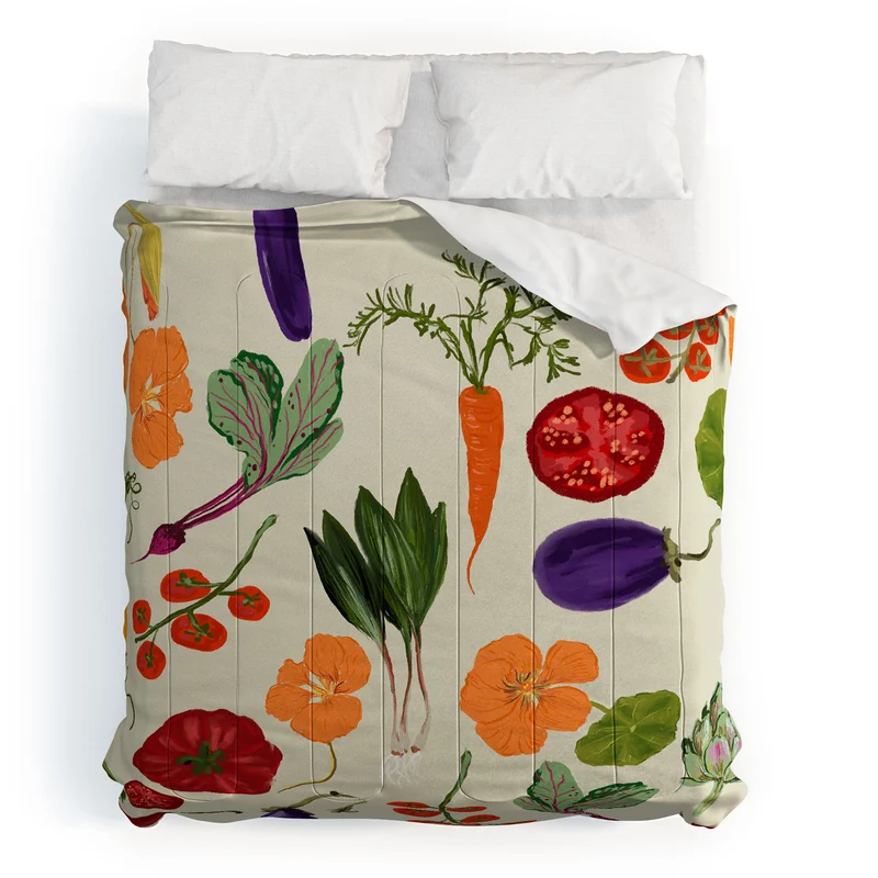 Colorful Garden Vegetables and Nasturtium Flowers Comforter