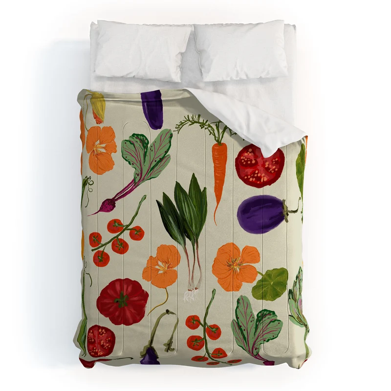 Colorful Garden Vegetables and Nasturtium Flowers Comforter