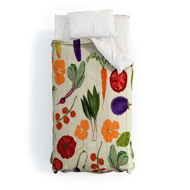 Colorful Garden Vegetables and Nasturtium Flowers Comforter