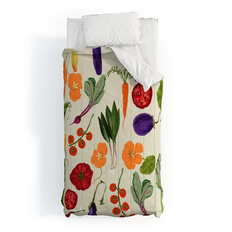 Colorful Garden Vegetables and Nasturtium Flowers Comforter