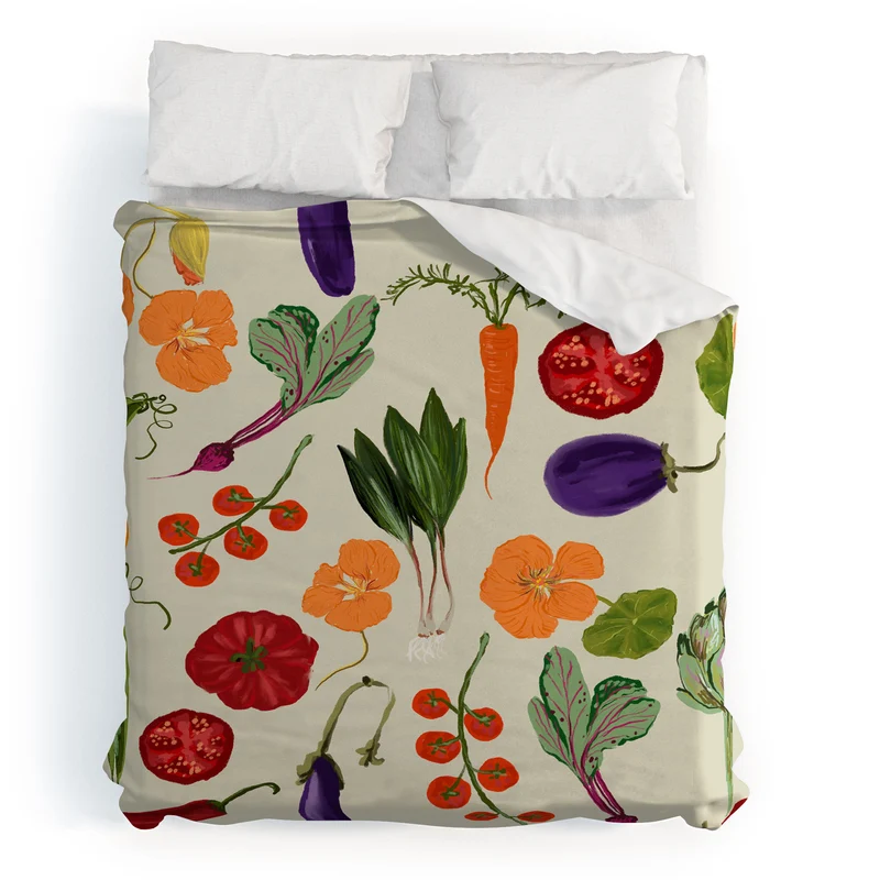 Colorful Garden Vegetables and Nasturtium Flowers Duvet Cover