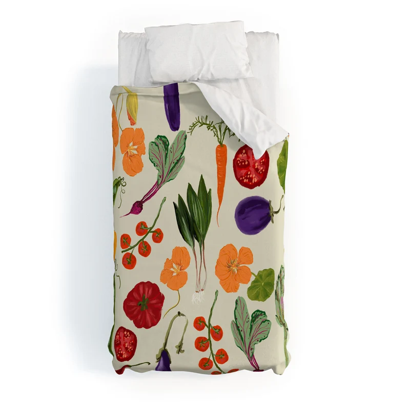 Colorful Garden Vegetables and Nasturtium Flowers Duvet Cover