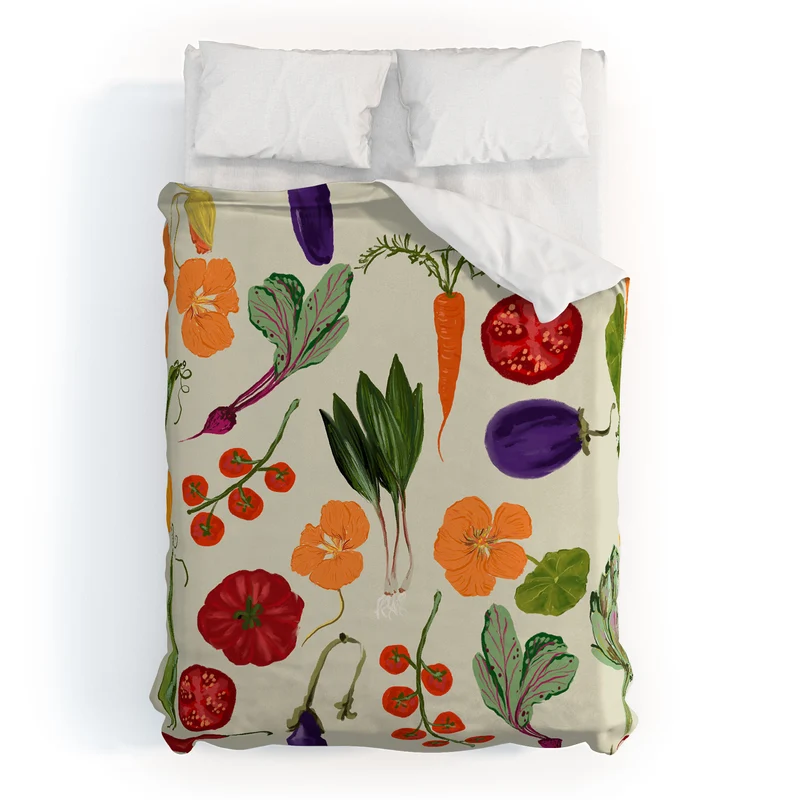 Colorful Garden Vegetables and Nasturtium Flowers Duvet Cover