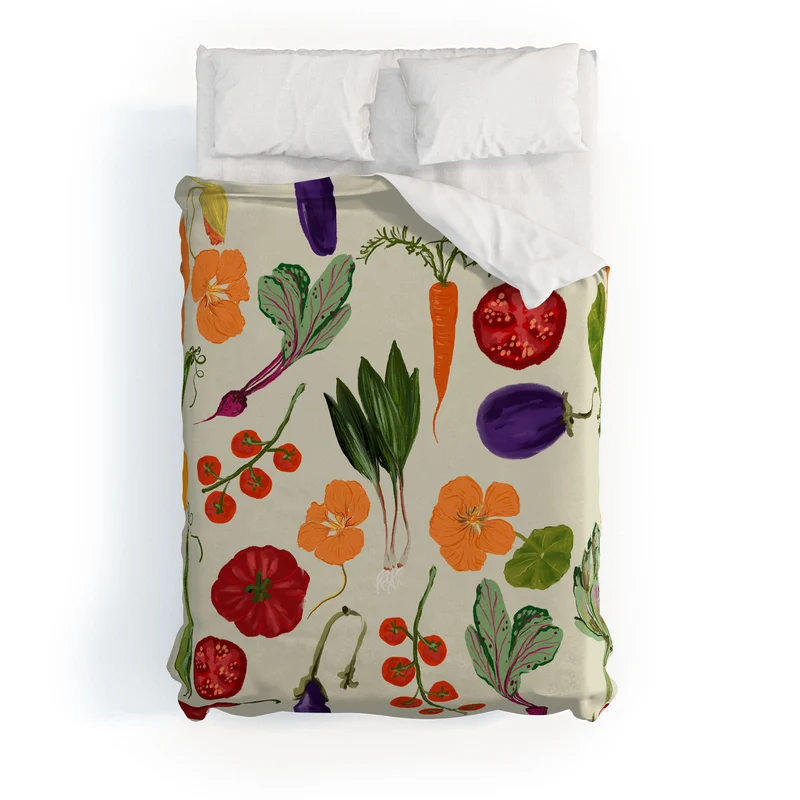 Colorful Garden Vegetables and Nasturtium Flowers Duvet Cover