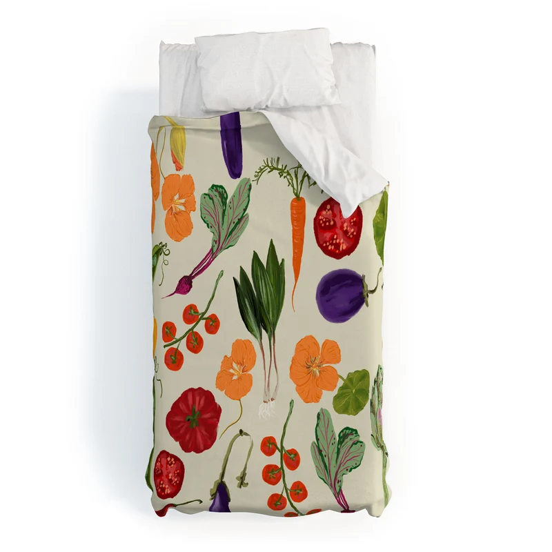 Colorful Garden Vegetables and Nasturtium Flowers Duvet Cover