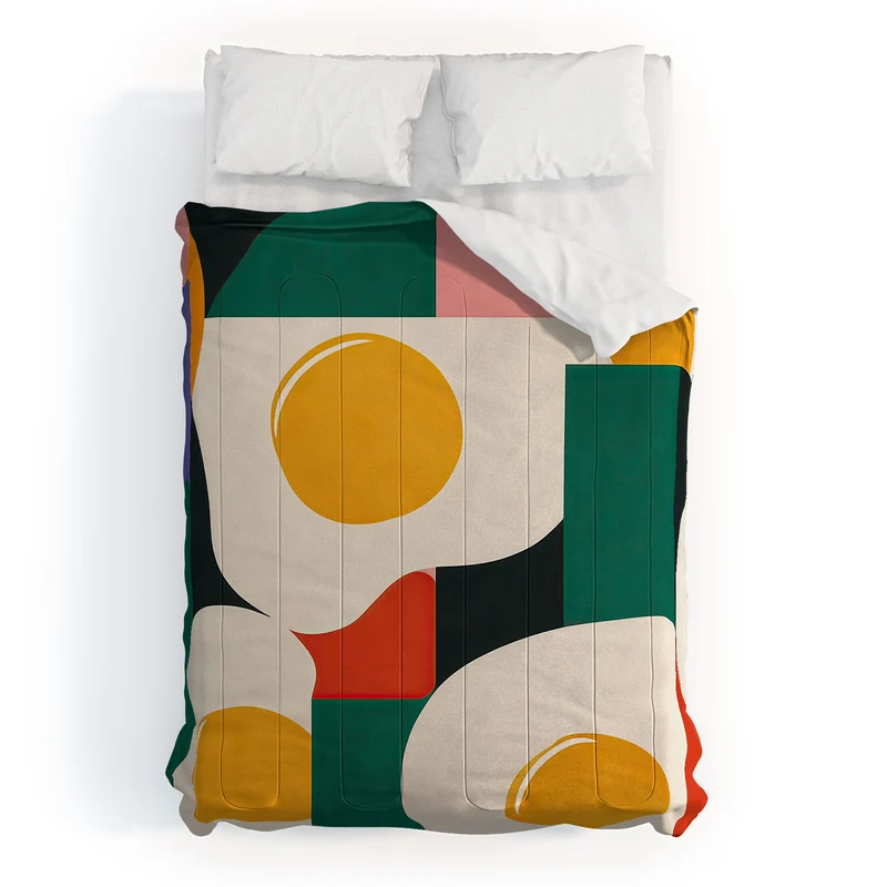Playful Retro Abstract Eggs with Colorful Geometric Shapes Comforter