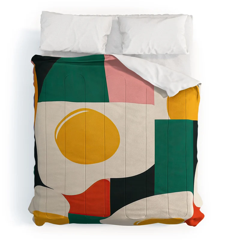Playful Retro Abstract Eggs with Colorful Geometric Shapes Comforter
