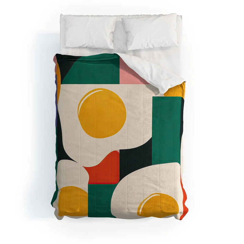 Playful Retro Abstract Eggs with Colorful Geometric Shapes Comforter