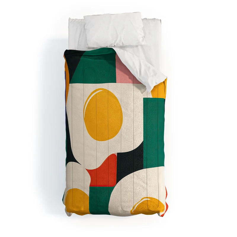 Playful Retro Abstract Eggs with Colorful Geometric Shapes Comforter