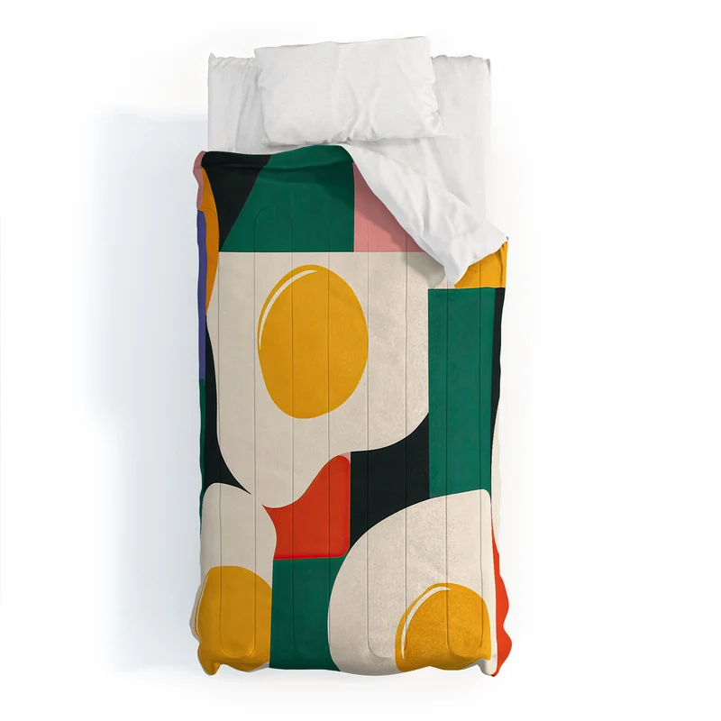 Playful Retro Abstract Eggs with Colorful Geometric Shapes Comforter