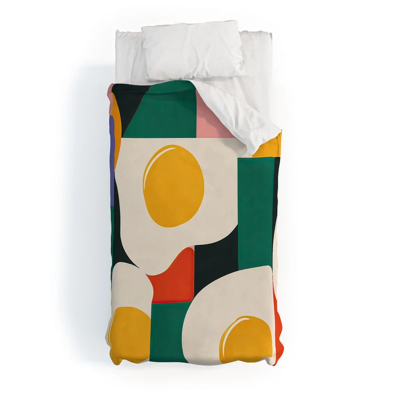 Playful Retro Abstract Eggs with Colorful Geometric Shapes Duvet Cover