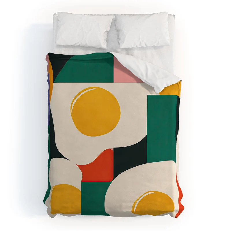 Playful Retro Abstract Eggs with Colorful Geometric Shapes Duvet Cover