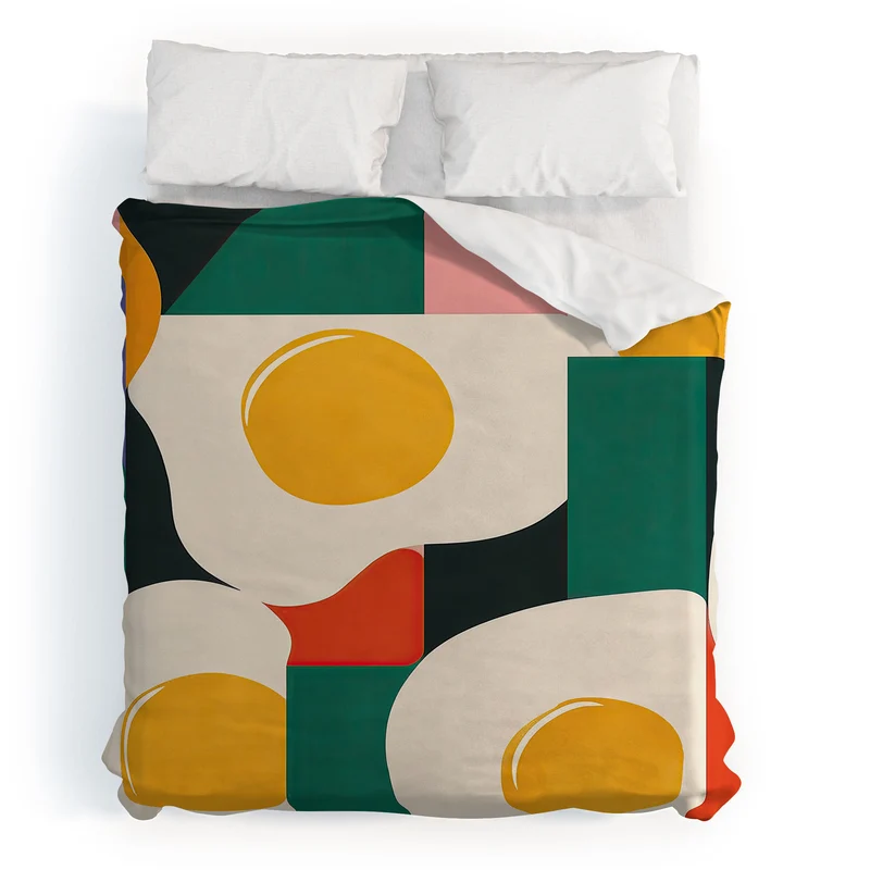 Playful Retro Abstract Eggs with Colorful Geometric Shapes Duvet Cover