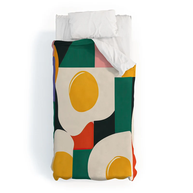 Playful Retro Abstract Eggs with Colorful Geometric Shapes Duvet Cover