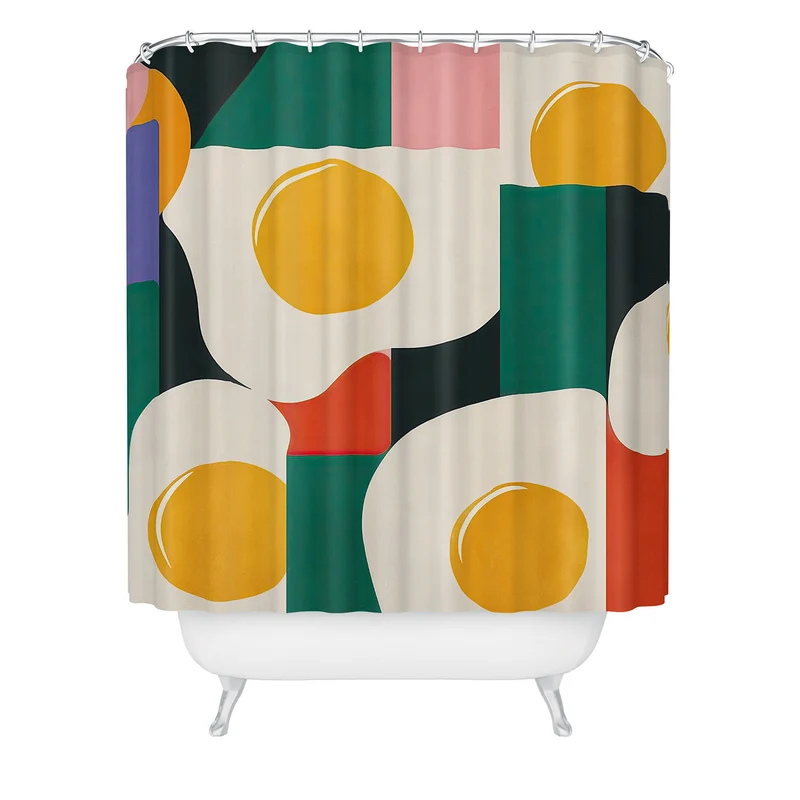 Playful Retro Abstract Eggs with Colorful Geometric Shapes Shower Curtain