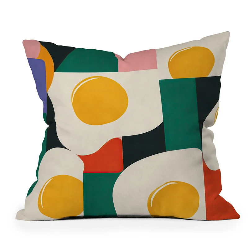Playful Retro Abstract Eggs with Colorful Geometric Shapes Throw Pillow