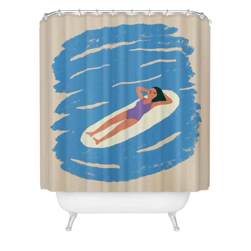 girl relaxing on surfboard Shower Curtain