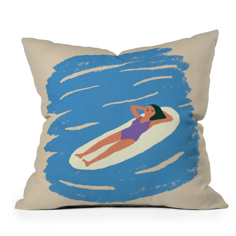 girl relaxing on surfboard Throw Pillow