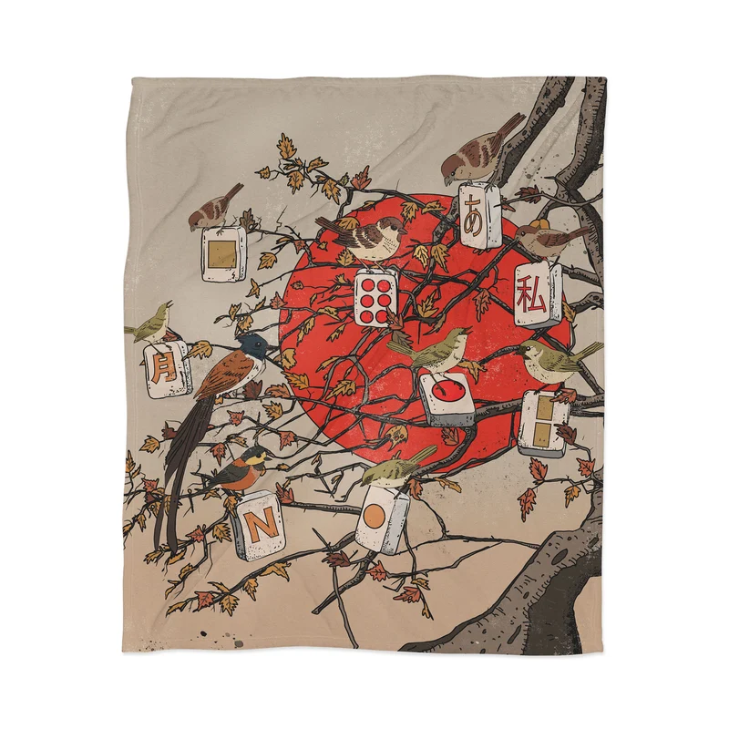 Birds and Mahjong Harmony Throw Blanket