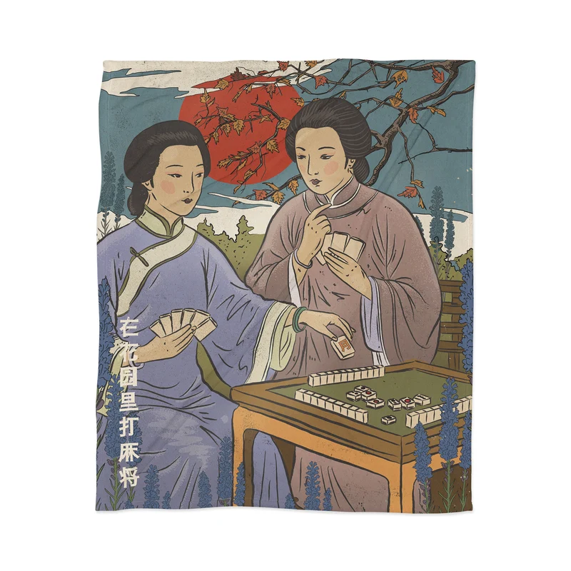 Vintage Mahjong Gathering Throw Blanket