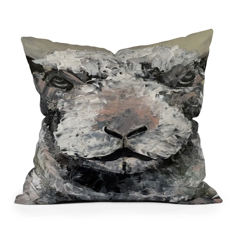 Textured Sheep Portrait Throw Pillow