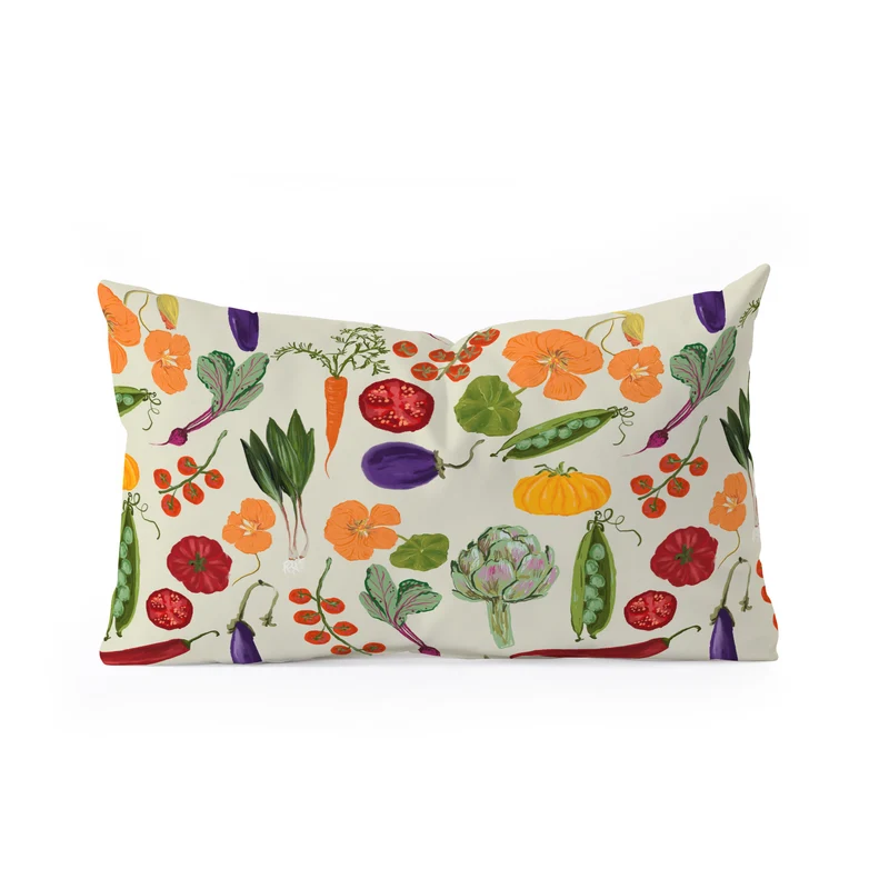 Colorful Garden Vegetables and Nasturtium Flowers Rectangular Pillow