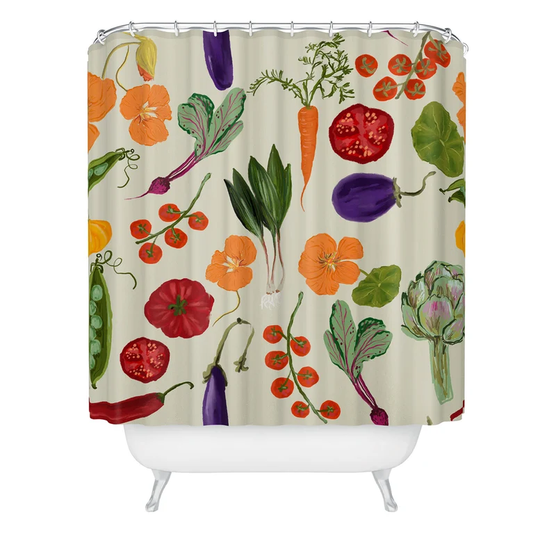 Colorful Garden Vegetables and Nasturtium Flowers Shower Curtain