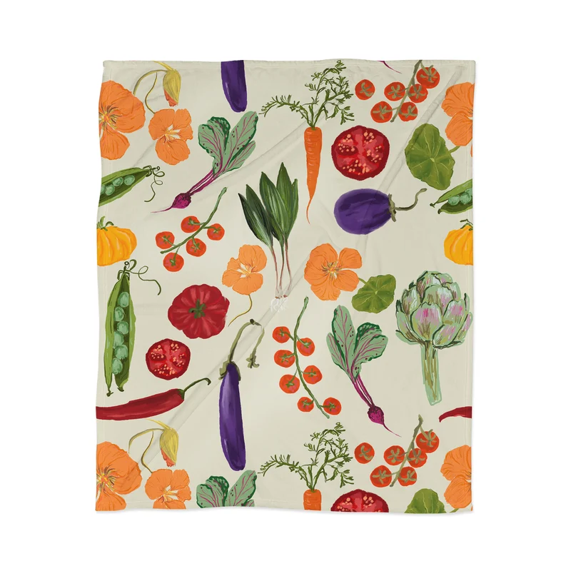 Colorful Garden Vegetables and Nasturtium Flowers Throw Blanket