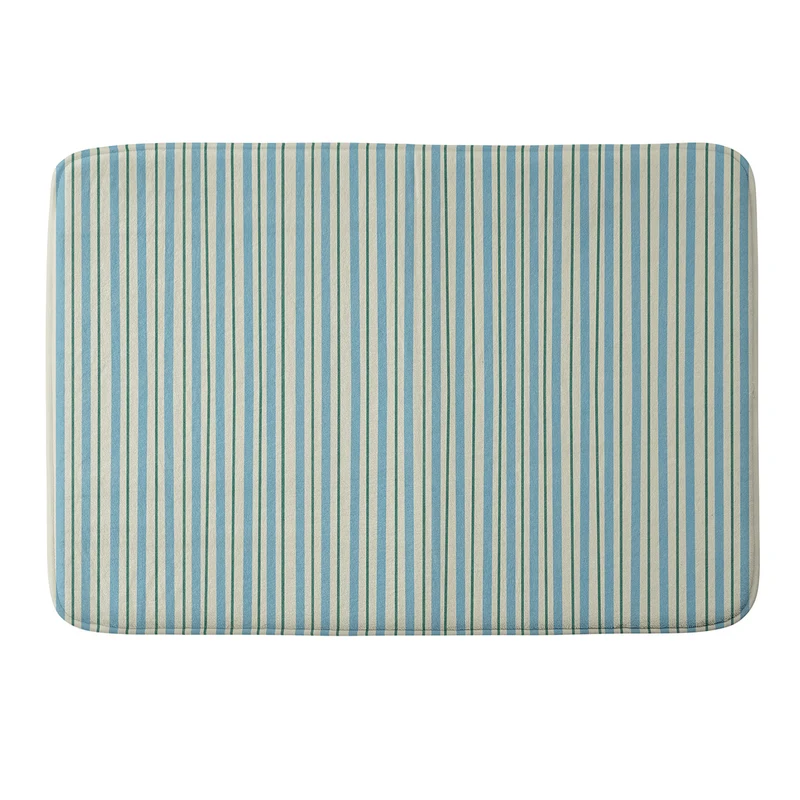 Vintage Blue and Green Vertical Stripes Bath Mat