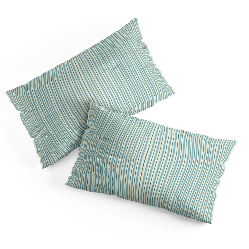 Vintage Blue and Green Vertical Stripes Pillow Sham