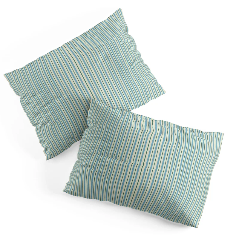 Vintage Blue and Green Vertical Stripes Pillow Sham