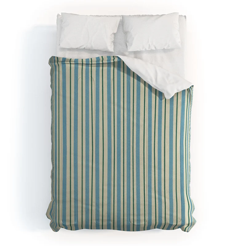 Vintage Blue and Green Vertical Stripes Comforter