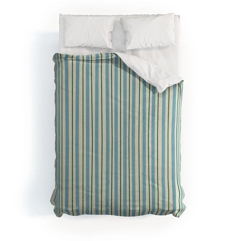 Vintage Blue and Green Vertical Stripes Comforter