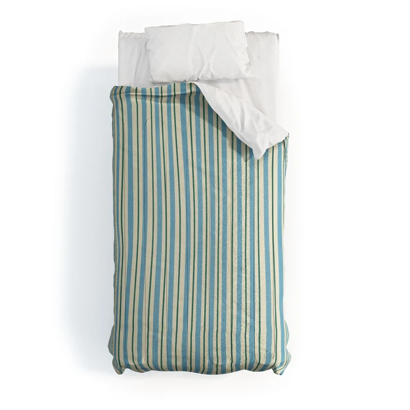 Vintage Blue and Green Vertical Stripes Comforter