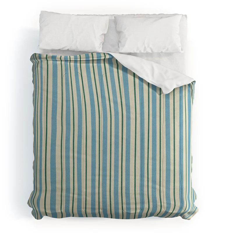Vintage Blue and Green Vertical Stripes Comforter
