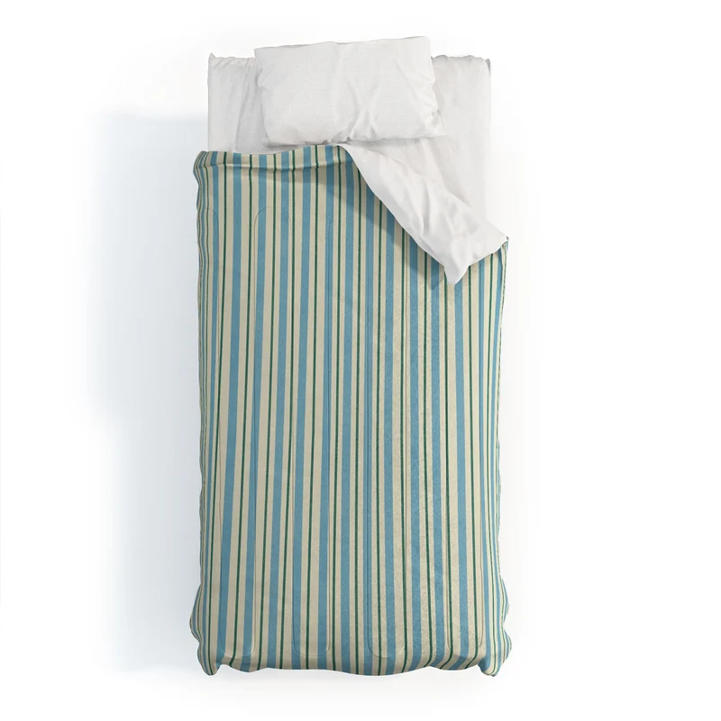 Vintage Blue and Green Vertical Stripes Comforter