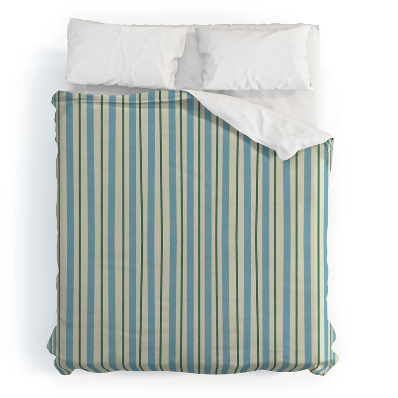 Vintage Blue and Green Vertical Stripes Duvet Cover