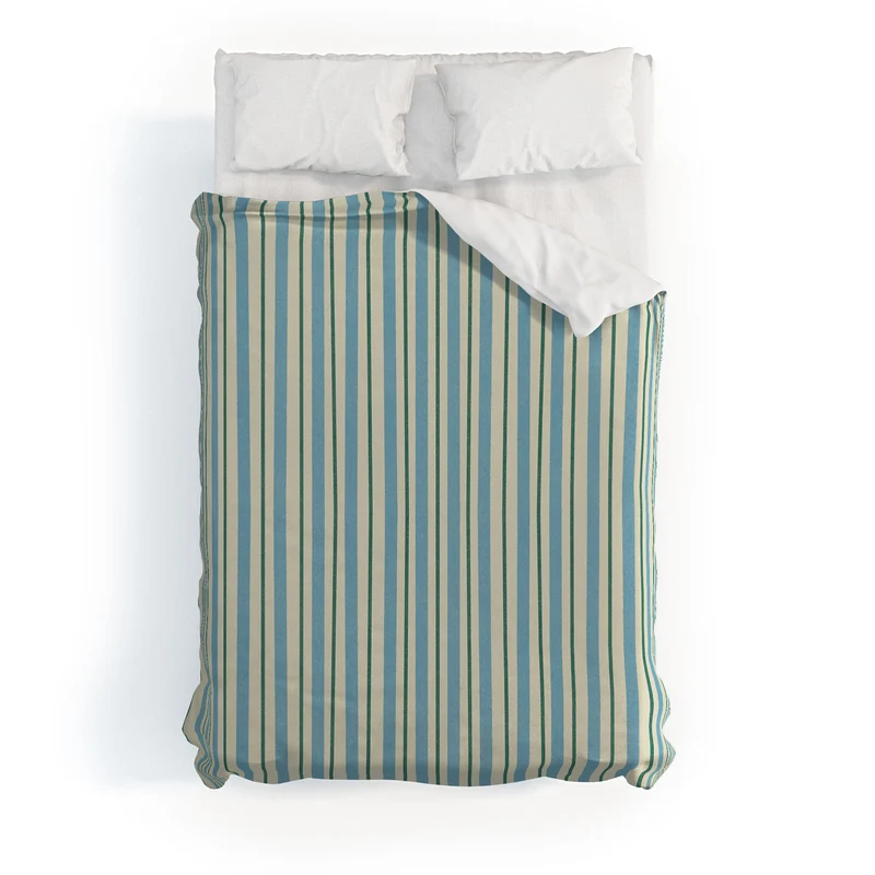 Vintage Blue and Green Vertical Stripes Duvet Cover