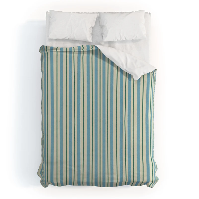 Vintage Blue and Green Vertical Stripes Duvet Cover