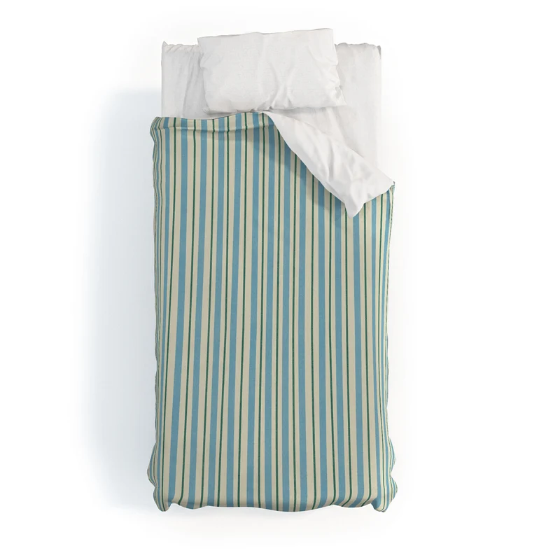 Vintage Blue and Green Vertical Stripes Duvet Cover