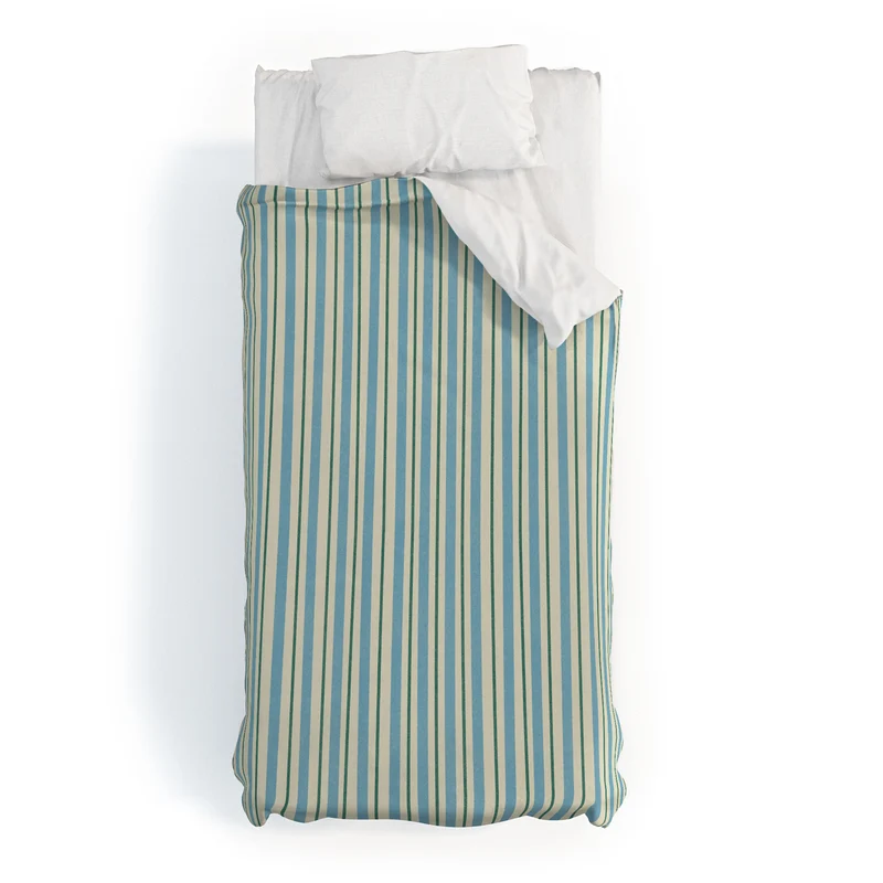 Vintage Blue and Green Vertical Stripes Duvet Cover