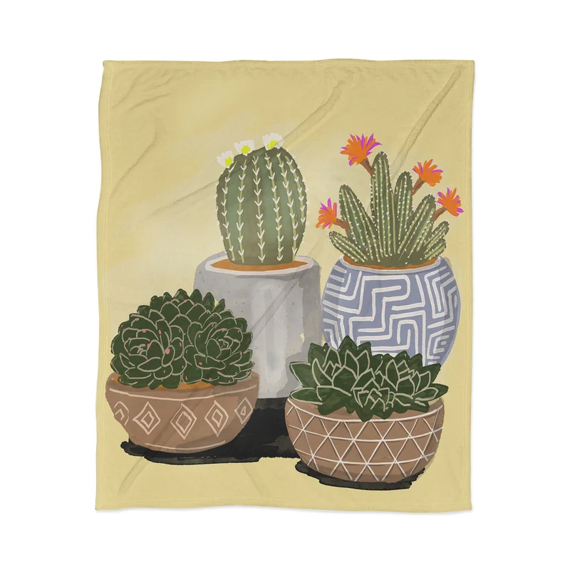 Minimalist Cacti and Succulents Throw Blanket