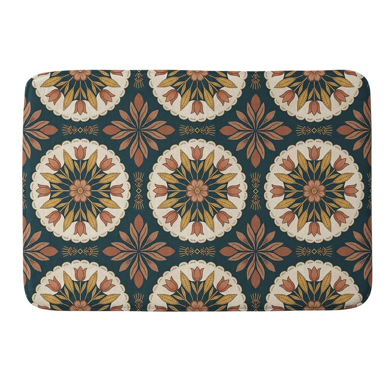 Terracotta Boho Floral Geometric Medallion Bath Mat