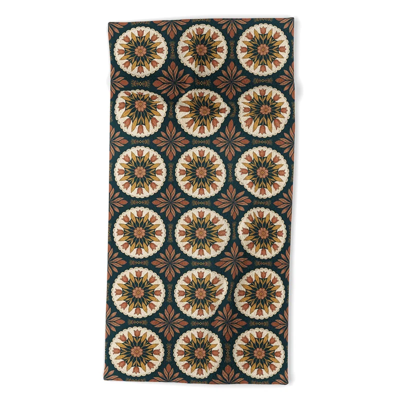 Terracotta Boho Floral Geometric Medallion Bath Towel