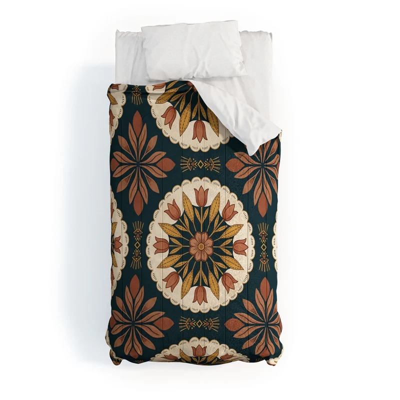 Terracotta Boho Floral Geometric Medallion Comforter