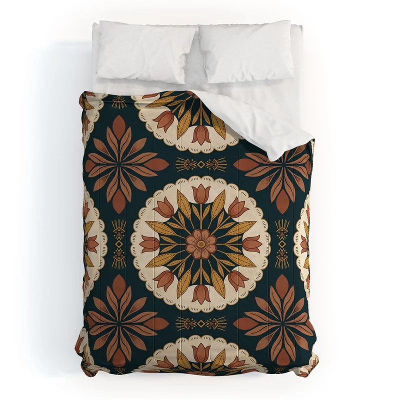 Terracotta Boho Floral Geometric Medallion Comforter