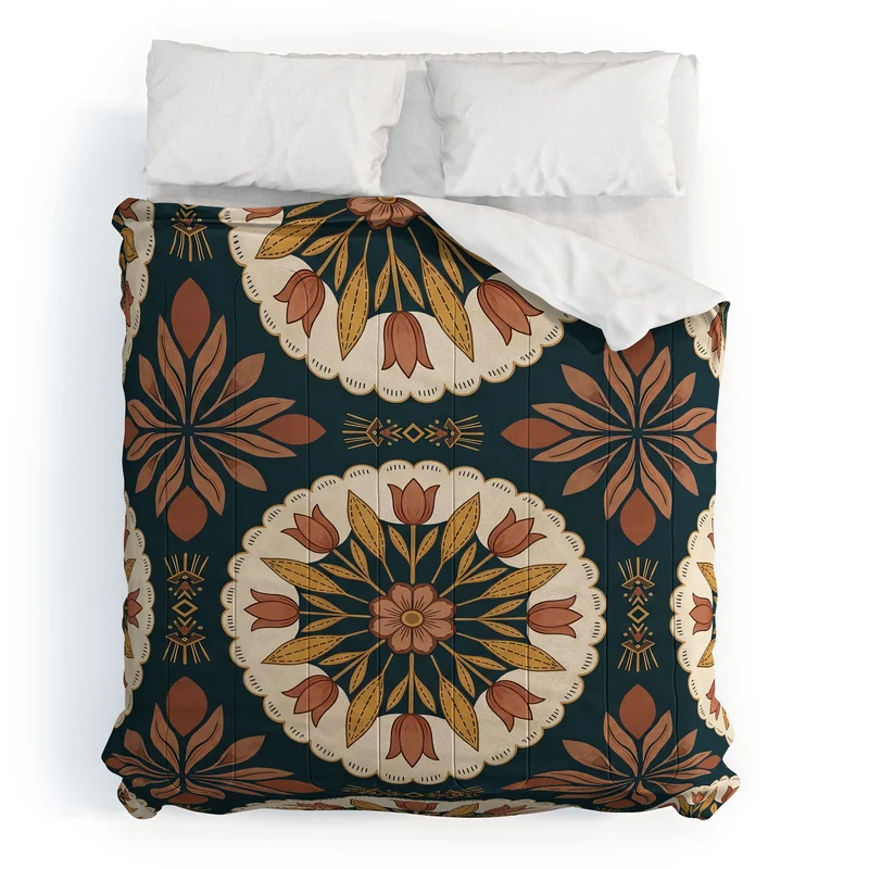 Terracotta Boho Floral Geometric Medallion Comforter