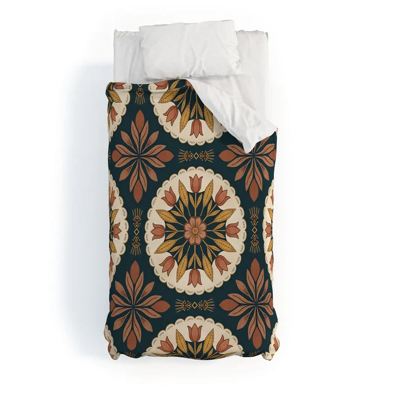 Terracotta Boho Floral Geometric Medallion Duvet Cover